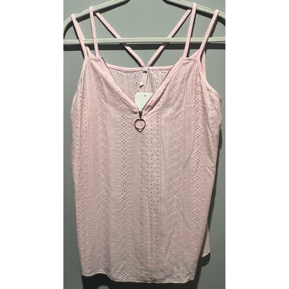 Echonina Women's Large Solid Color Soft Pink Tank Top Zipper Design V-Neck